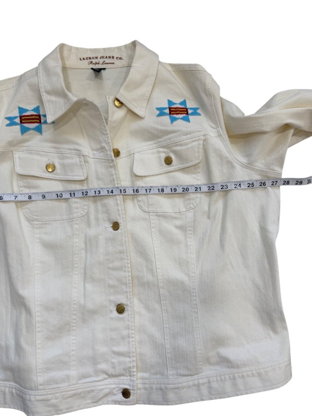 Ralph Lauren Jeans Co. Women 3X Southwestern Denim Trucker Jacket Aztec Ivory - Picture 6 of 7